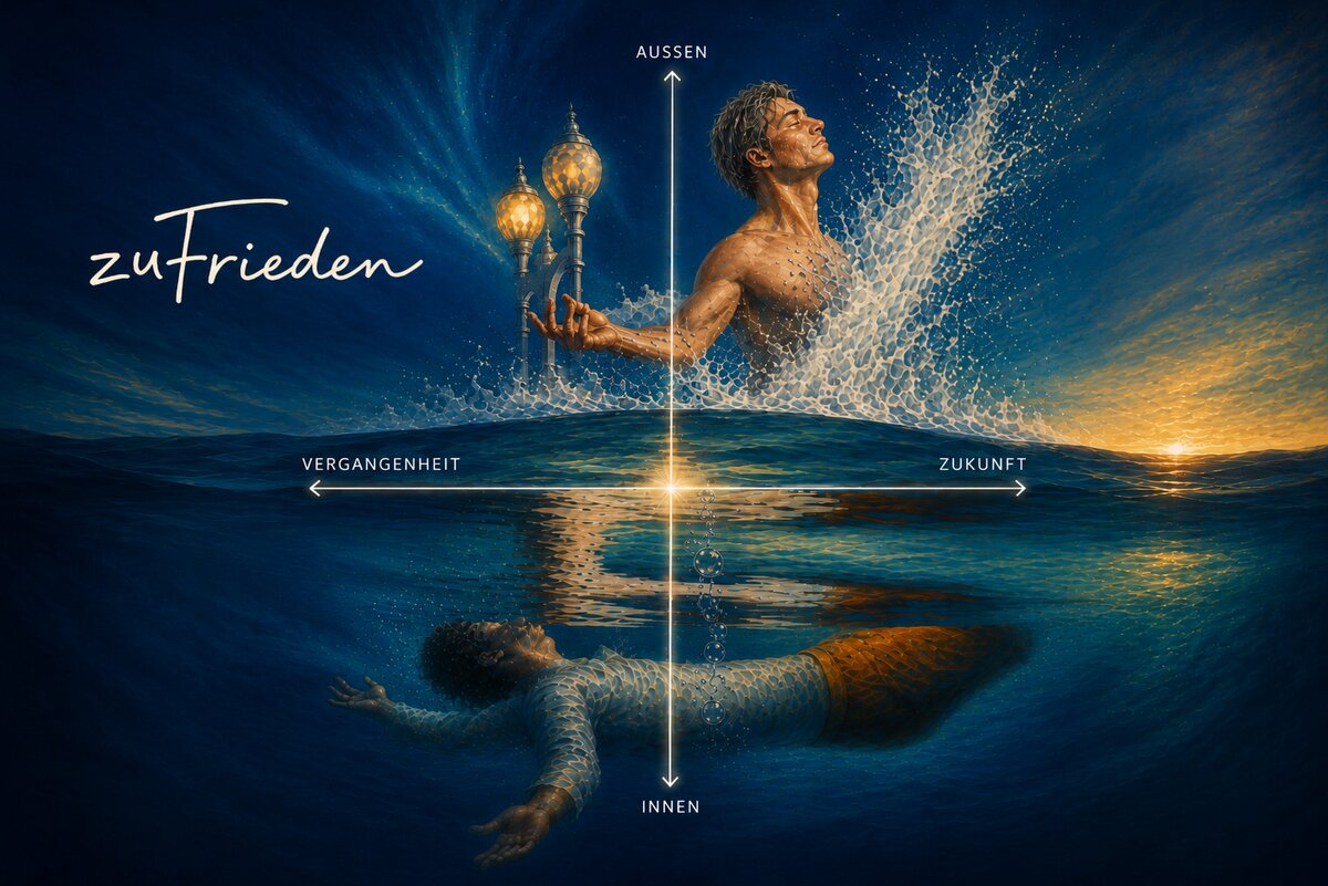 zuFrieden — a person in the Now, coordinate system of past, future, inner and outer world
